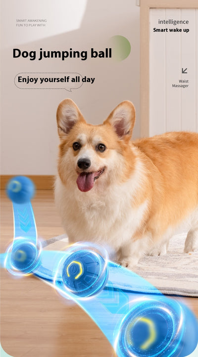 Blue smart pet toy ball with a glowing yellow power button, an electronic interactive toy for dogs and cats. - Image 23