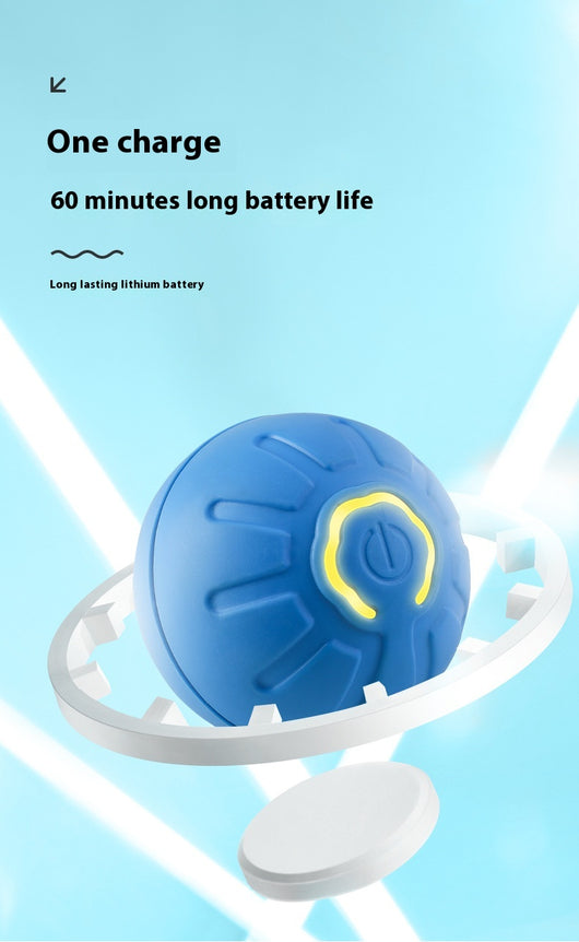Blue smart pet toy ball with a glowing yellow power button, an electronic interactive toy for dogs and cats. - Image 24