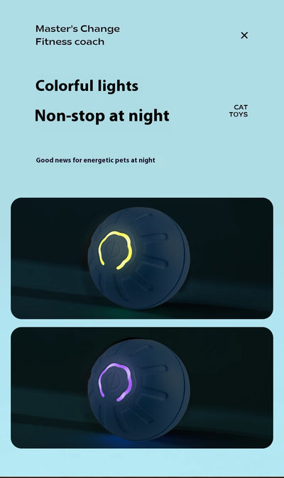 Blue smart pet toy ball with a glowing yellow power button, an electronic interactive toy for dogs and cats. - Image 26