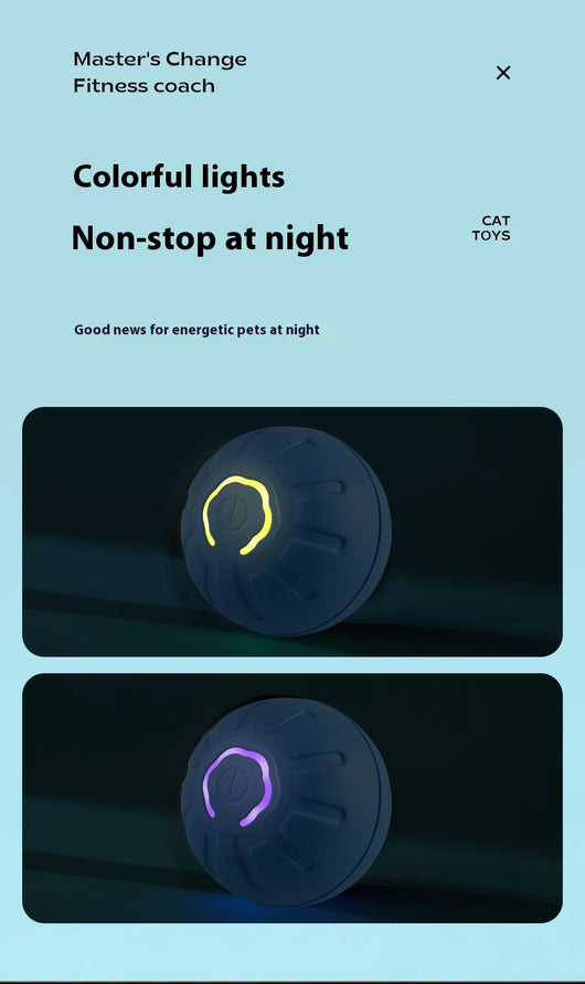 Blue smart pet toy ball with a glowing yellow power button, an electronic interactive toy for dogs and cats. - Image 26