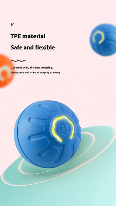 Blue smart pet toy ball with a glowing yellow power button, an electronic interactive toy for dogs and cats. - Image 27