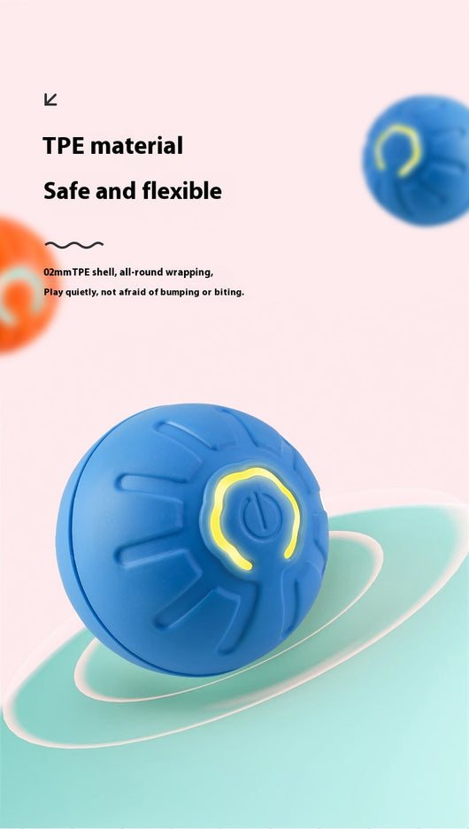 Blue smart pet toy ball with a glowing yellow power button, an electronic interactive toy for dogs and cats. - Image 27
