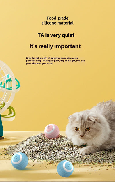 Blue smart pet toy ball with a glowing yellow power button, an electronic interactive toy for dogs and cats. - Image 30