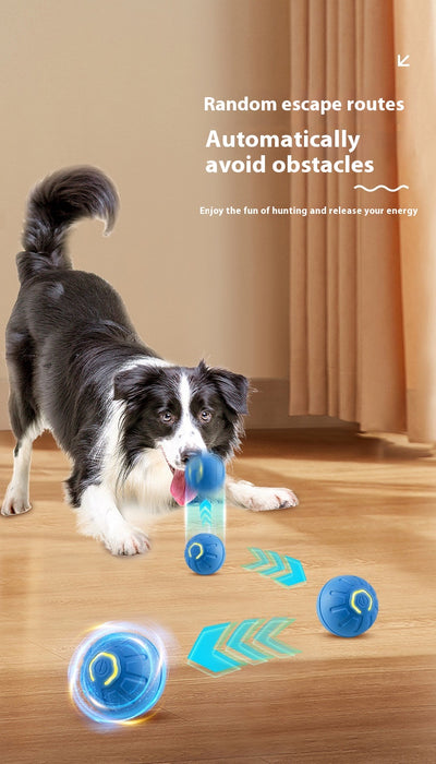 Blue smart pet toy ball with a glowing yellow power button, an electronic interactive toy for dogs and cats. - Image 31