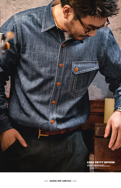 Camisa Vaquera Madden Estilo Retro Americano para Trabajo - Image 17