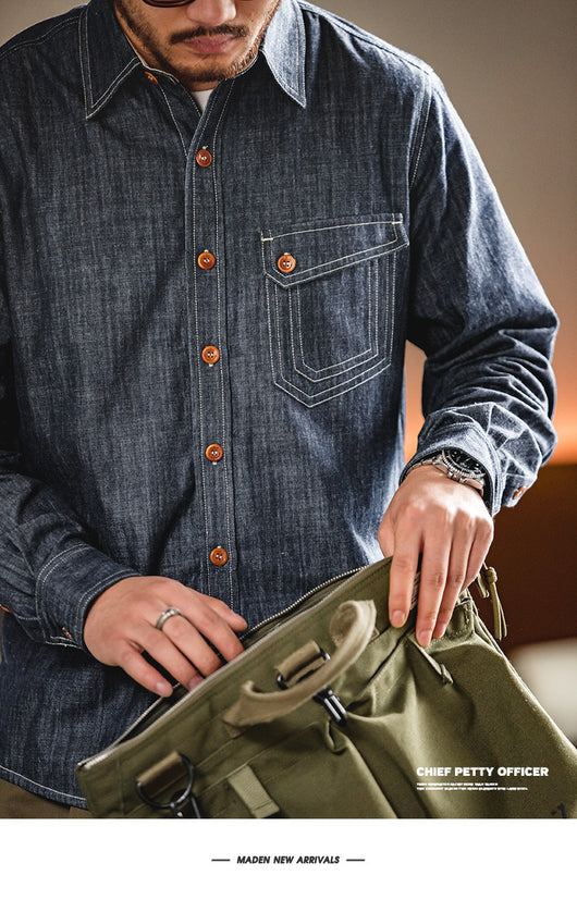 Camisa Vaquera Madden Estilo Retro Americano para Trabajo - Image 20