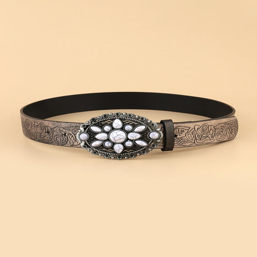 Cinturón Estampado Retro Blanco con Gemas - Accesorio Versátil para Cualquier Outfit - Image 15