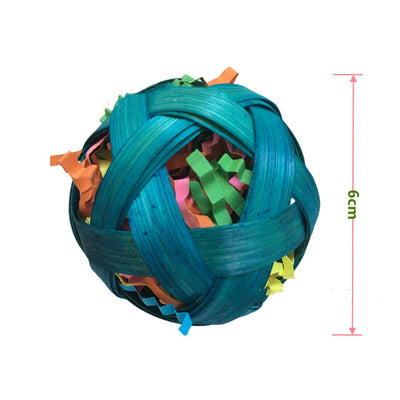 Three colorful woven bamboo toy balls, filled with shredded paper, for small pets to chew and forage. - Image 10