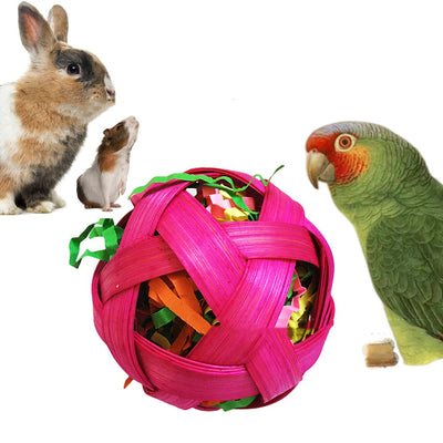 Three colorful woven bamboo toy balls, filled with shredded paper, for small pets to chew and forage. - Image 13