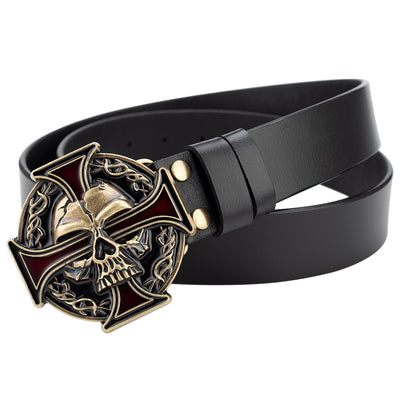 Cinturón de Cuero Bovino con Diseño Calavera de Dos Capas - Image 24