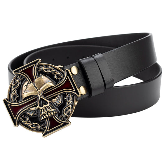 Cinturón de Cuero Bovino con Diseño Calavera de Dos Capas - Image 24