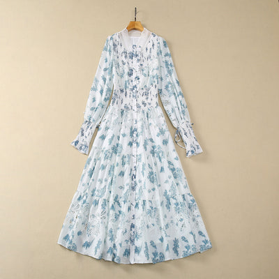 Vestido Largo de Gasa con Cintura Elástica y Mangas Largas - Image 7