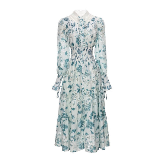 Vestido Largo de Gasa con Cintura Elástica y Mangas Largas - Image 18