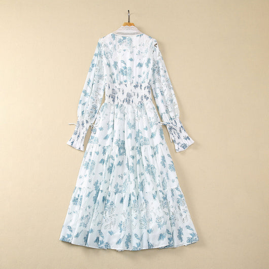 Vestido Largo de Gasa con Cintura Elástica y Mangas Largas - Image 19