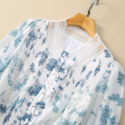 Vestido Largo de Gasa con Cintura Elástica y Mangas Largas - Image 20