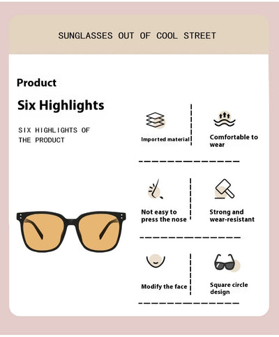 Black full-frame sunglasses with brown lenses, featuring a boxy style and visible dimensions. - Image 28