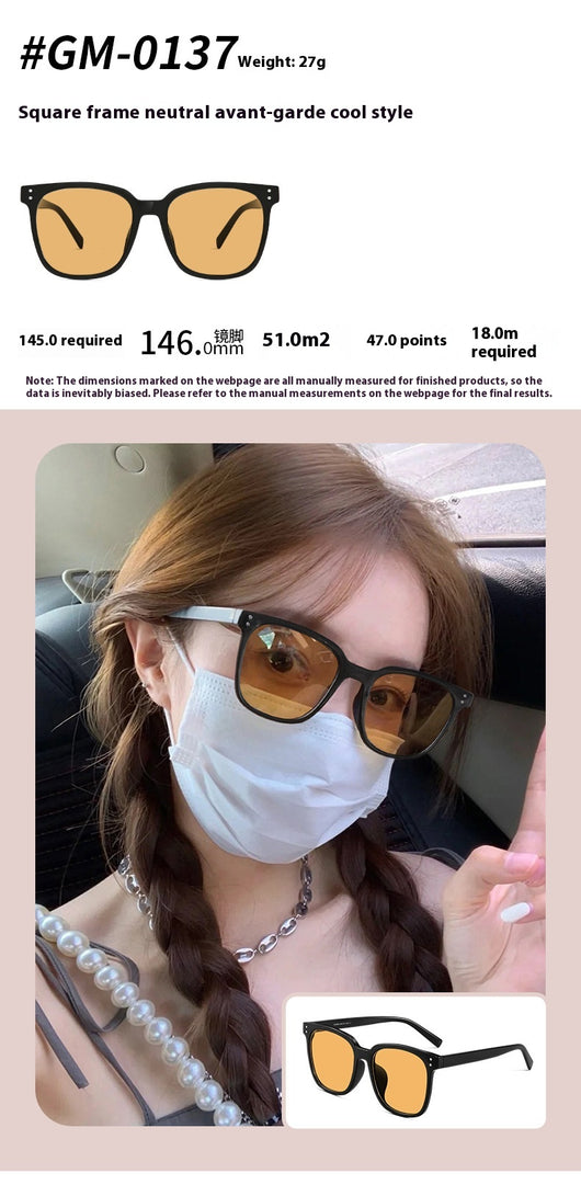 Black full-frame sunglasses with brown lenses, featuring a boxy style and visible dimensions. - Image 30