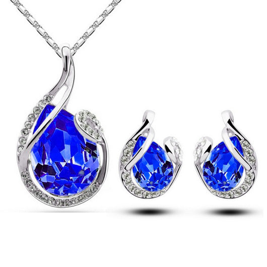 Juego de 3 Collares con Aretes de Cristal Brillante - Joyería Elegante Forma Gota de Agua para Mujer - Image 8
