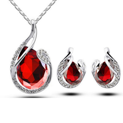 Juego de 3 Collares con Aretes de Cristal Brillante - Joyería Elegante Forma Gota de Agua para Mujer - Image 10