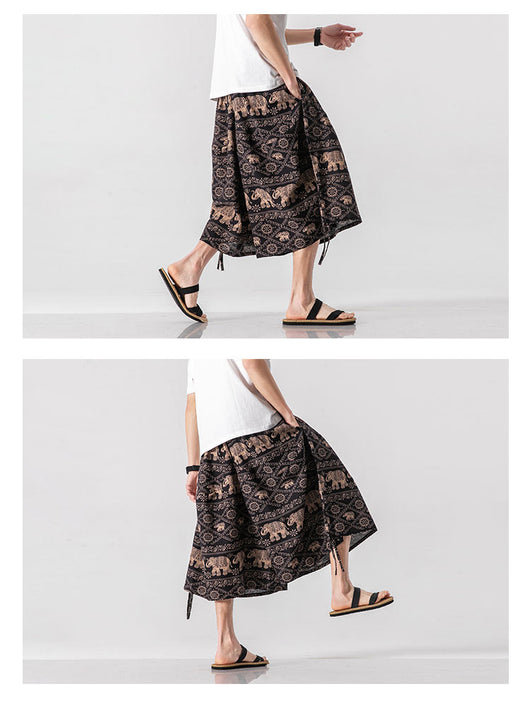 Pantalones Cortos Holgados Estilo Chino con Estampado Floral y Elefante - Image 28