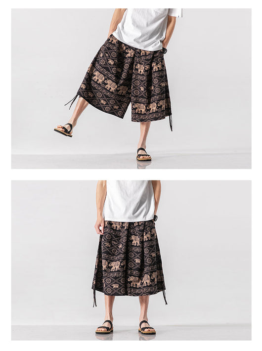 Pantalones Cortos Holgados Estilo Chino con Estampado Floral y Elefante - Image 36