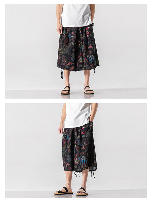 Pantalones Cortos Holgados Estilo Chino con Estampado Floral y Elefante - Image 42