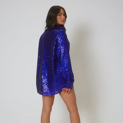 Vestido Camisero con Lentejuelas en Solapa y Manga Larga - Image 22