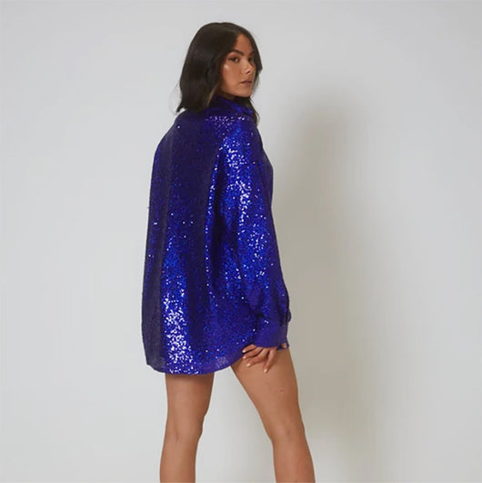 Vestido Camisero con Lentejuelas en Solapa y Manga Larga - Image 22