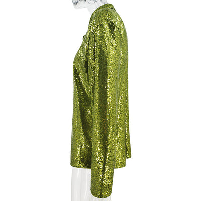 Vestido Camisero con Lentejuelas en Solapa y Manga Larga - Image 28