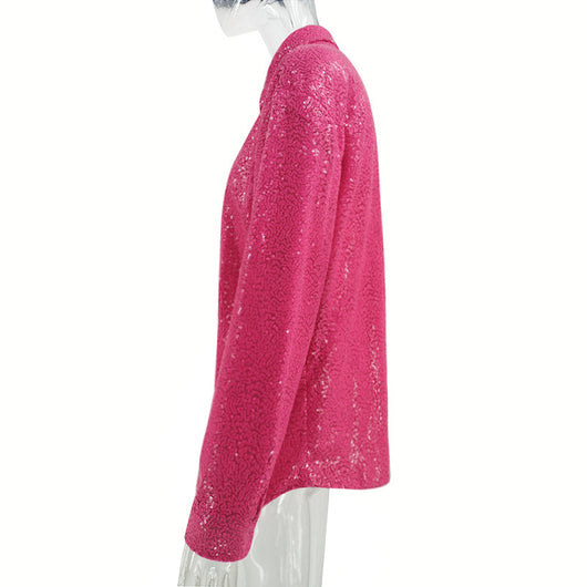 Vestido Camisero con Lentejuelas en Solapa y Manga Larga - Image 34