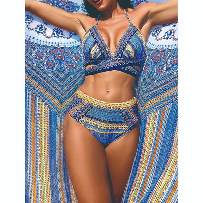 Traje de Baño Retro Étnico con Cruces Ajustables para Mujer - Image 13