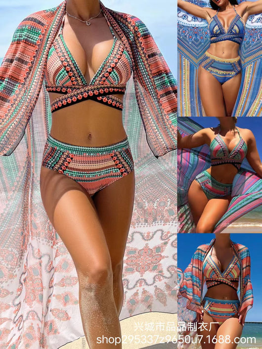 Traje de Baño Retro Étnico con Cruces Ajustables para Mujer - Image 14