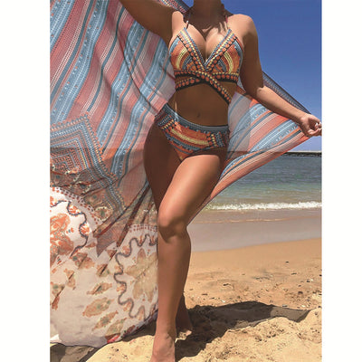 Traje de Baño Retro Étnico con Cruces Ajustables para Mujer - Image 22