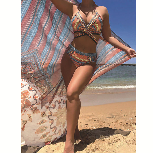 Traje de Baño Retro Étnico con Cruces Ajustables para Mujer - Image 22