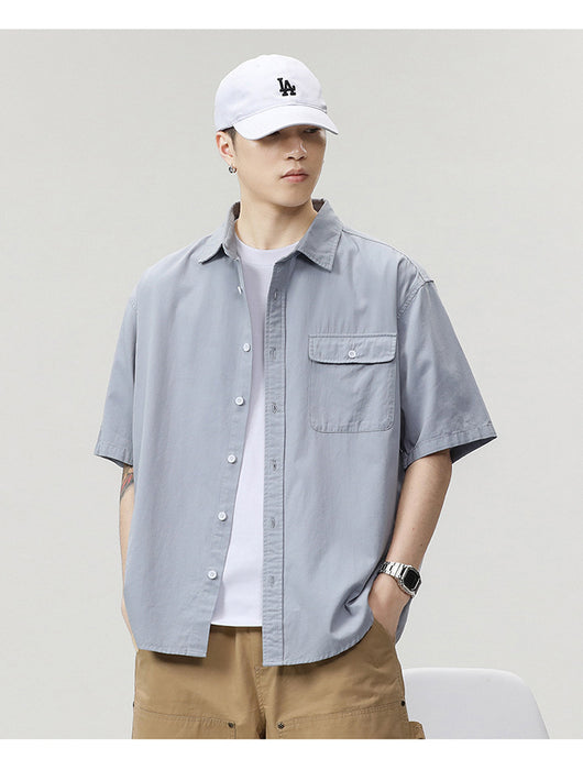 Camisa Holgada de Algodón Japonés para Hombre - Colores Sólidos - Image 15