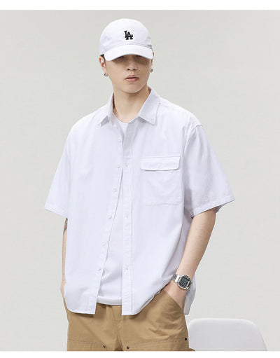 Camisa Holgada de Algodón Japonés para Hombre - Colores Sólidos - Image 17
