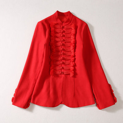 Traje Elegante con Falda Plisada y Saco de Cuello Mao con Botones Chinos - Image 14