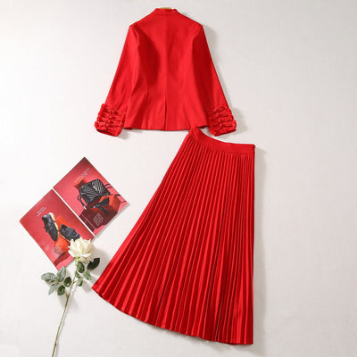 Traje Elegante con Falda Plisada y Saco de Cuello Mao con Botones Chinos - Image 24