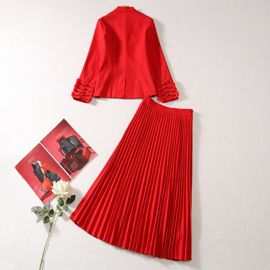 Traje Elegante con Falda Plisada y Saco de Cuello Mao con Botones Chinos - Image 24