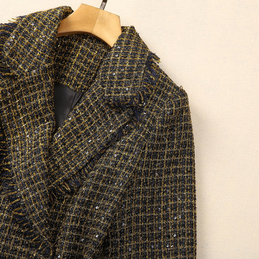 Abrigo Tweed con Cabeza de Tigre y Borlas - Cuello Elegante Manga Larga - Image 11