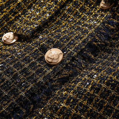 Abrigo Tweed con Cabeza de Tigre y Borlas - Cuello Elegante Manga Larga - Image 16