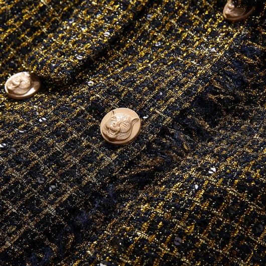 Abrigo Tweed con Cabeza de Tigre y Borlas - Cuello Elegante Manga Larga - Image 16