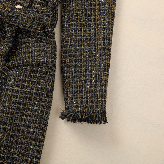 Abrigo Tweed con Cabeza de Tigre y Borlas - Cuello Elegante Manga Larga - Image 17