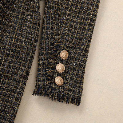 Abrigo Tweed con Cabeza de Tigre y Borlas - Cuello Elegante Manga Larga - Image 18
