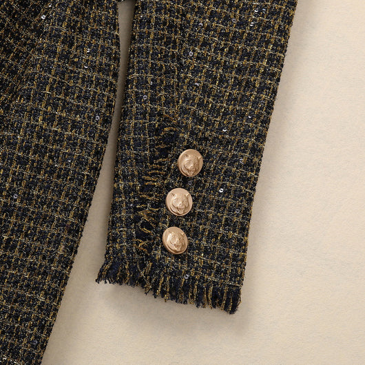 Abrigo Tweed con Cabeza de Tigre y Borlas - Cuello Elegante Manga Larga - Image 18