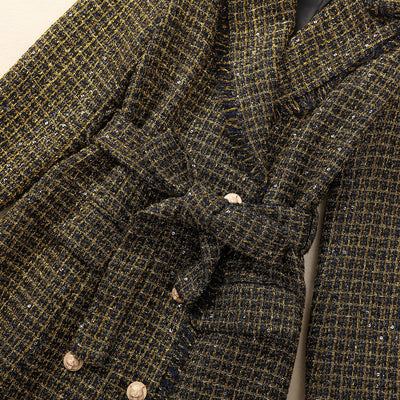 Abrigo Tweed con Cabeza de Tigre y Borlas - Cuello Elegante Manga Larga - Image 22