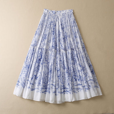 Falda Plisada Floral Azul en Algodón Ligero con Pájaros - Image 7