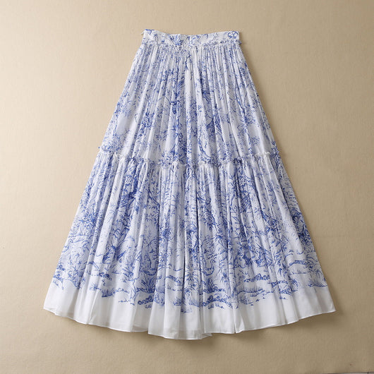 Falda Plisada Floral Azul en Algodón Ligero con Pájaros - Image 7