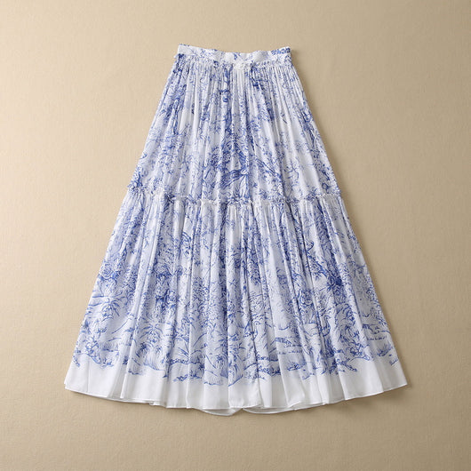 Falda Plisada Floral Azul en Algodón Ligero con Pájaros - Image 12