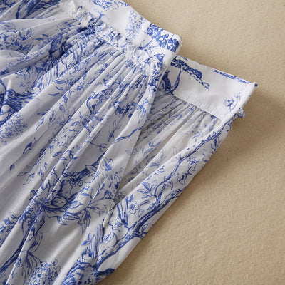Falda Plisada Floral Azul en Algodón Ligero con Pájaros - Image 13